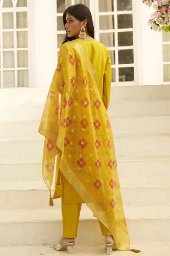 Yellow women kurta pant dupatta set