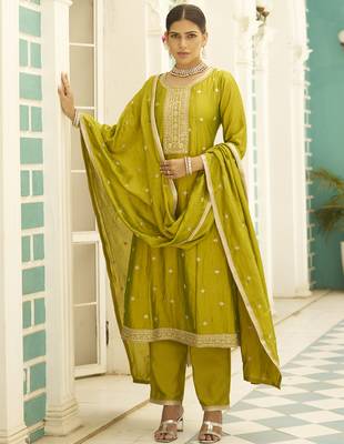 Yellow women kurta pant dupatta set 1