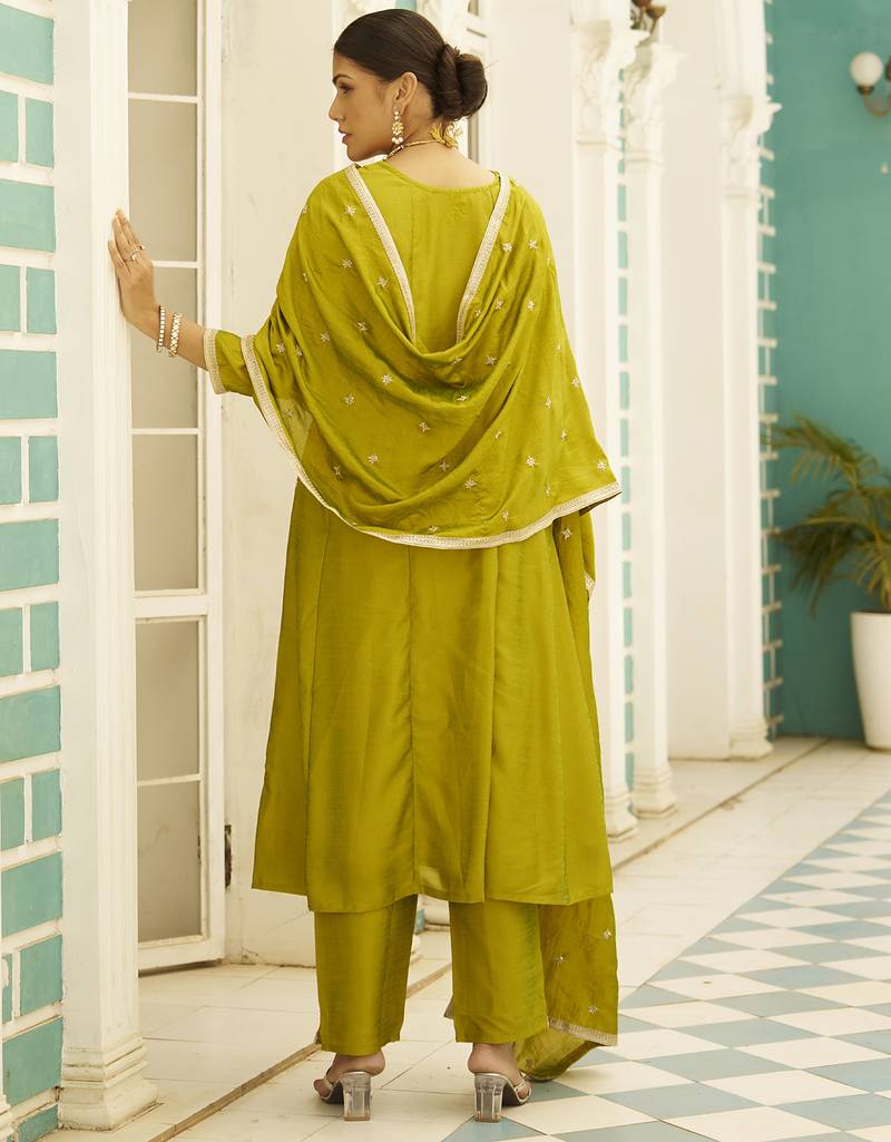 Yellow women kurta pant dupatta set