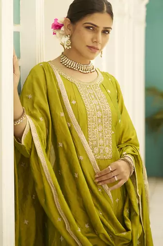 Yellow women kurta pant dupatta set
