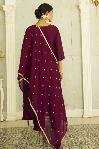 Purple women kurta pant dupatta set