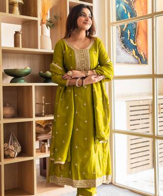 Yellow women kurta pant dupatta set 1