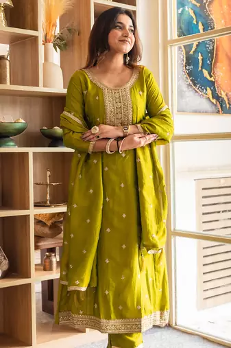 Yellow women kurta pant dupatta set