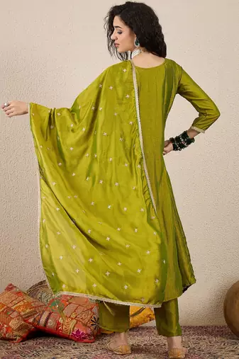 Green women kurta pant dupatta set