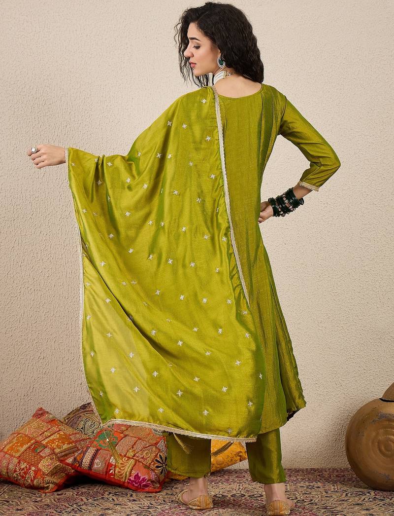 Green women kurta pant dupatta set