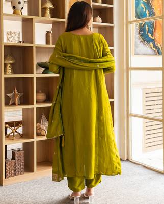 Yellow women kurta pant dupatta set 2