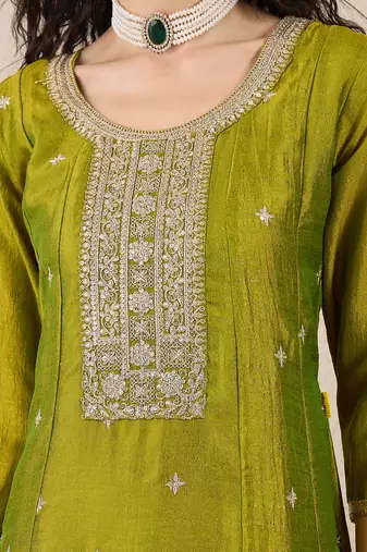 Green women kurta pant dupatta set