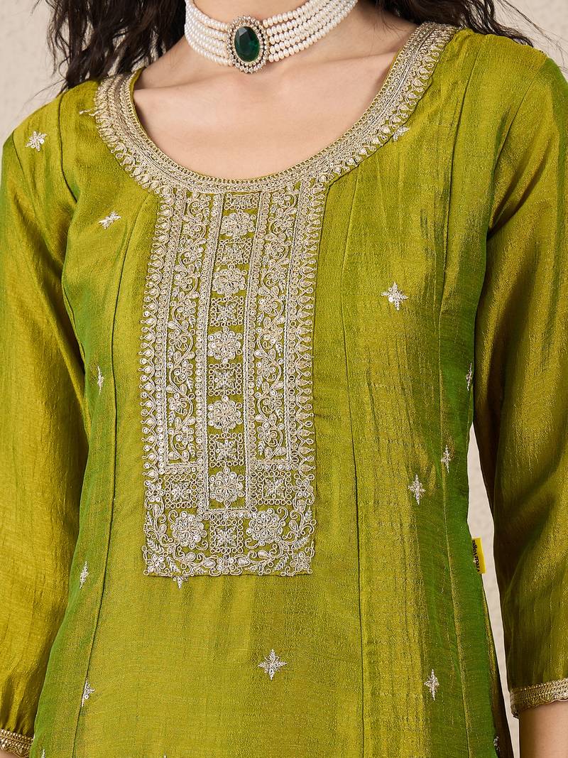 Green women kurta pant dupatta set