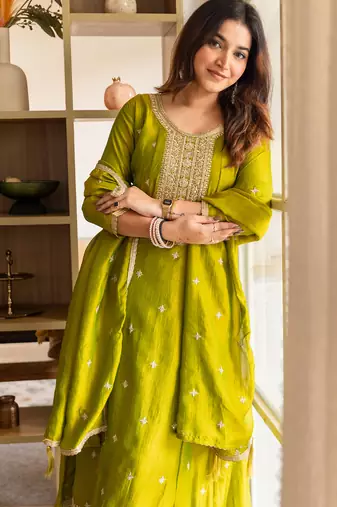 Yellow women kurta pant dupatta set