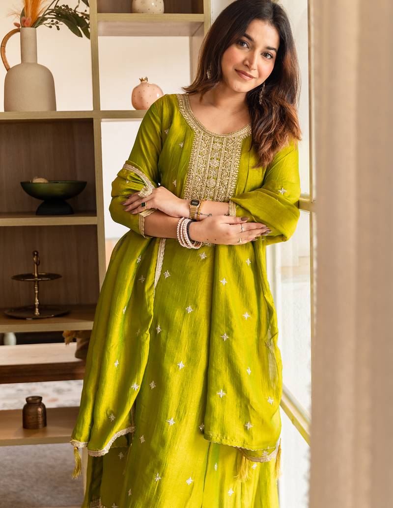 Yellow women kurta pant dupatta set