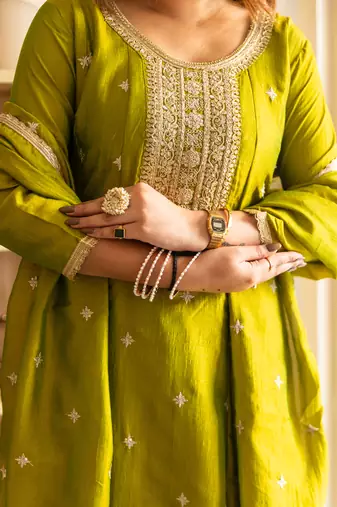 Yellow women kurta pant dupatta set