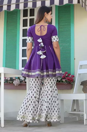 Anmol gota purple cottonsharara set