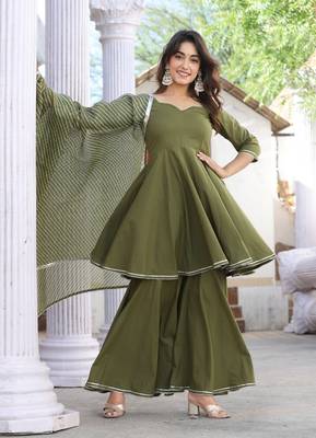 Lahariya mehndi green cotton sharara set 4