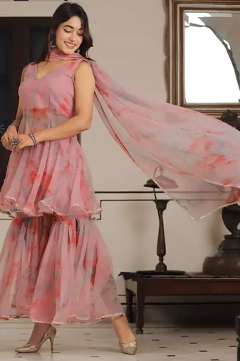 Misty pink sharara set