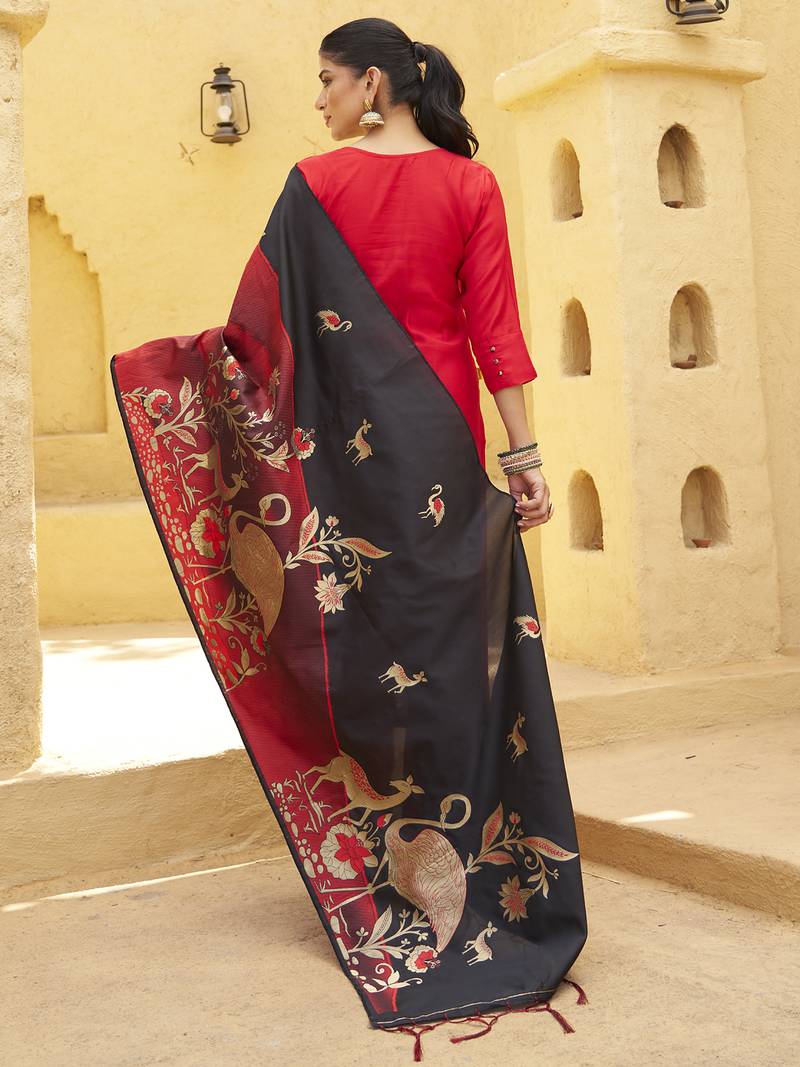 Red women kurta pant dupatta set