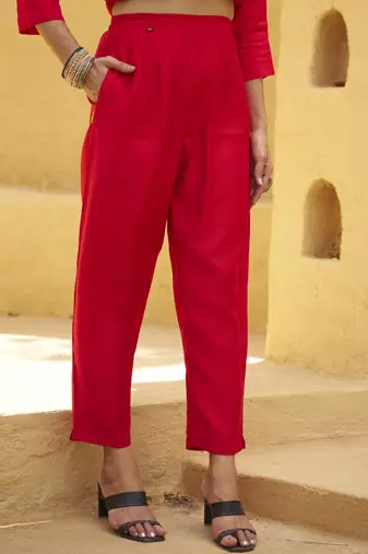 Red women kurta pant dupatta set