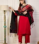 Red women kurta pant dupatta set