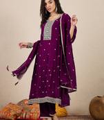Purple women kurta pant dupatta set