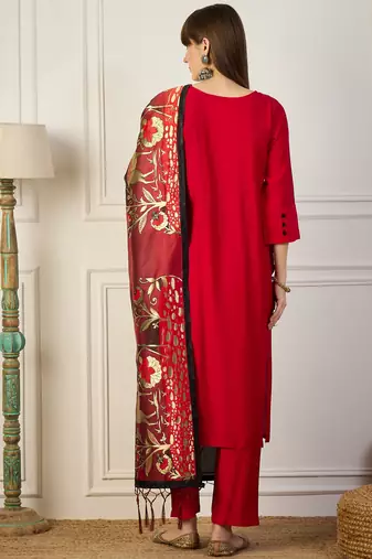 Red women kurta pant dupatta set