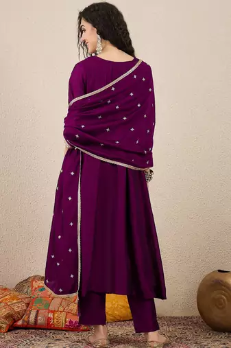 Purple women kurta pant dupatta set