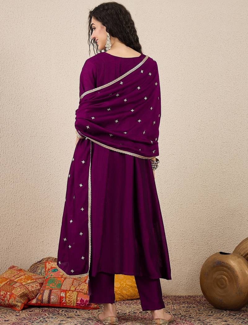 Purple women kurta pant dupatta set