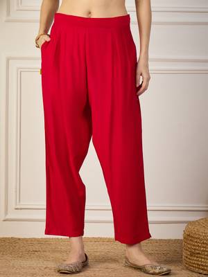 Red women kurta pant dupatta set 4
