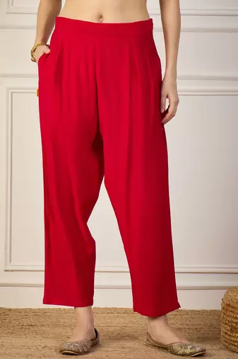 Red women kurta pant dupatta set