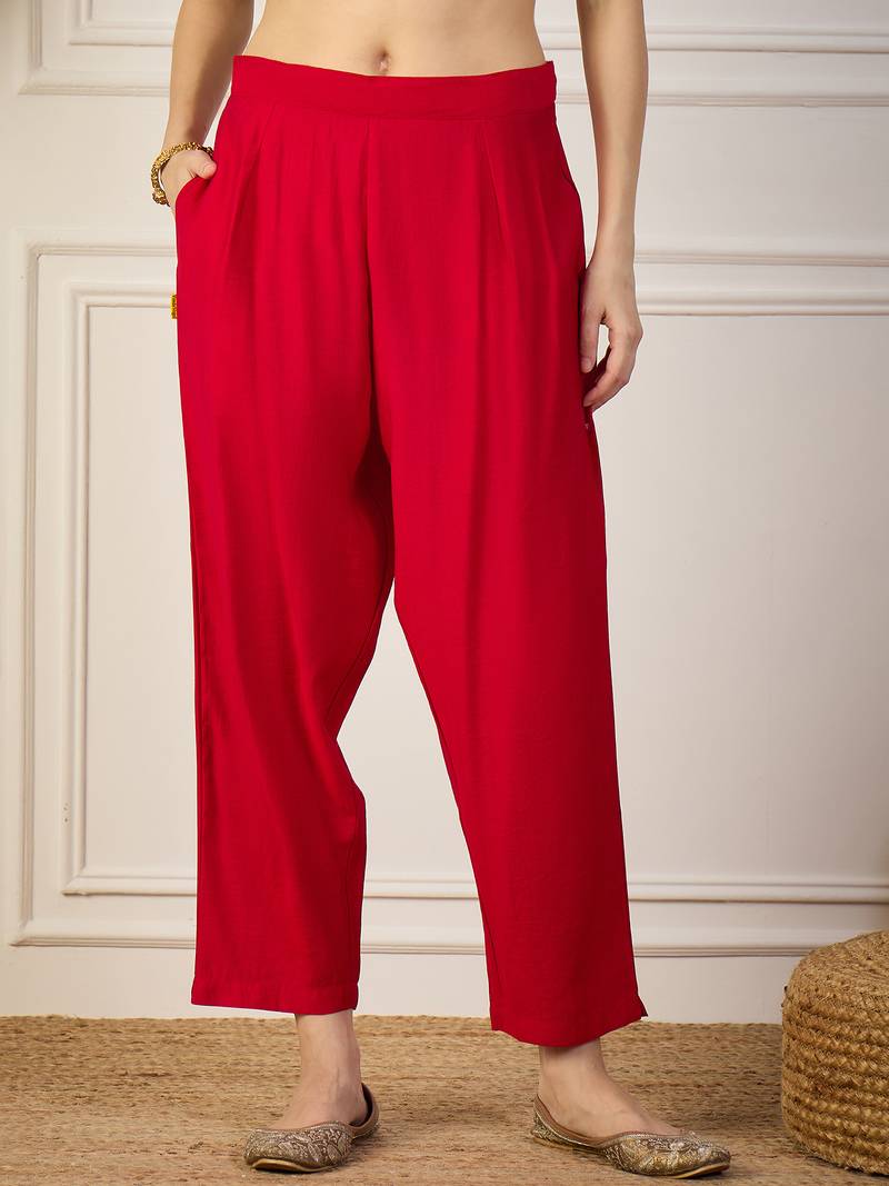 Red women kurta pant dupatta set