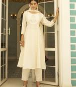 Beige women kurta pant dupatta set