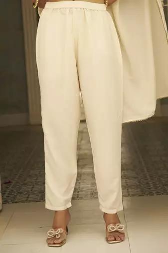 Beige women kurta pant dupatta set