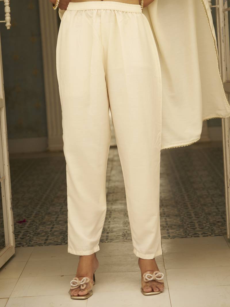 Beige women kurta pant dupatta set