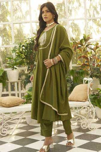 Green women kurta pant dupatta set