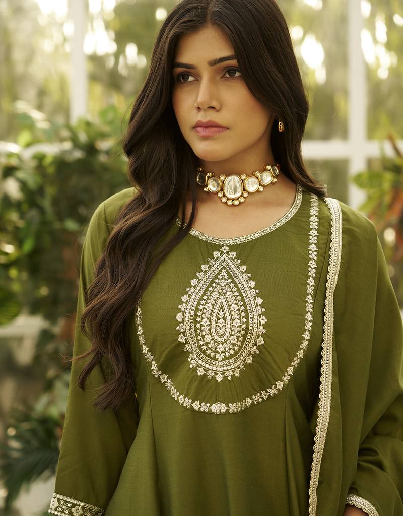 Green women kurta pant dupatta set