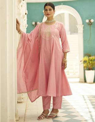 Pink women kurta pant dupatta set 1