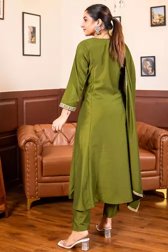 Green women kurta pant dupatta set