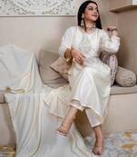 Beige women kurta pant dupatta set