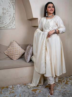 Beige women kurta pant dupatta set 2