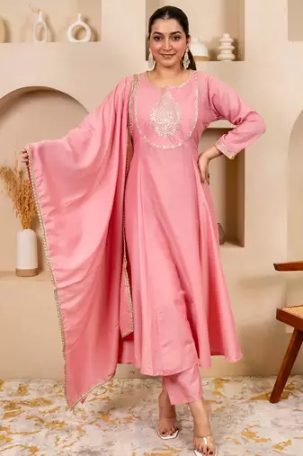 Pink women kurta pant dupatta set