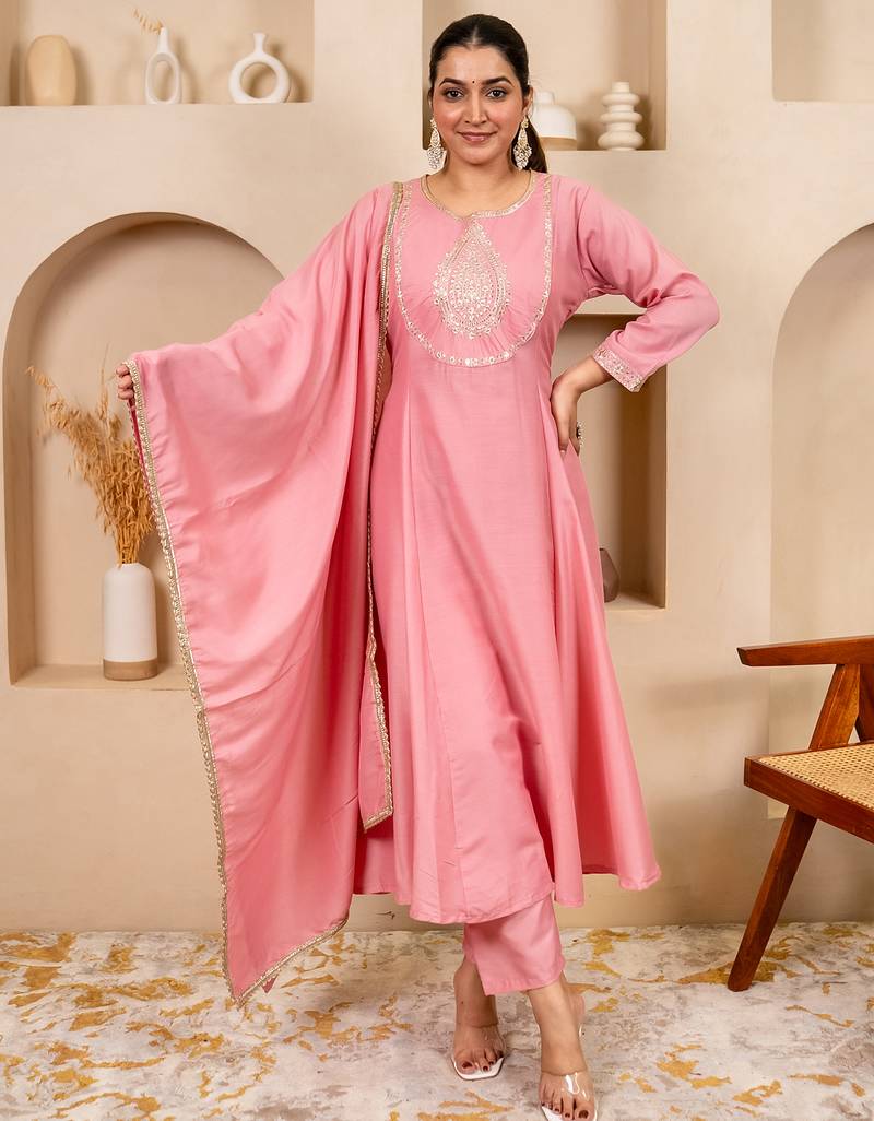 Pink women kurta pant dupatta set