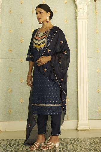 Blue women kurta pant dupatta set