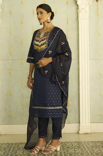 Blue women kurta pant dupatta set