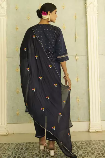 Blue women kurta pant dupatta set