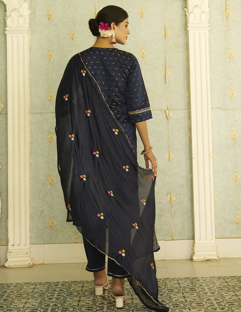 Blue women kurta pant dupatta set