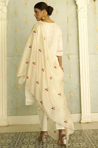 White women kurta pant dupatta set