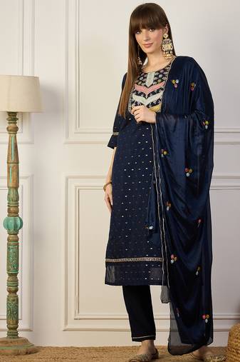Blue women kurta pant dupatta set