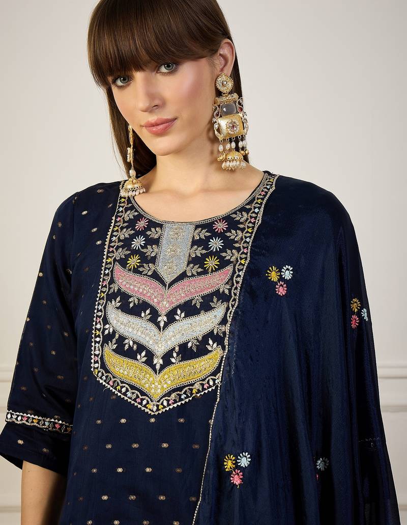 Blue women kurta pant dupatta set