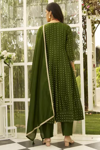 Green women kurta pant dupatta set