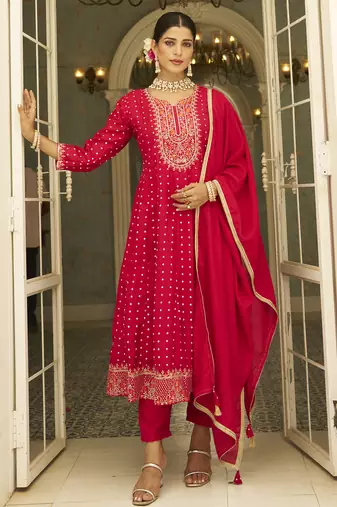 Pink women kurta pant dupatta set