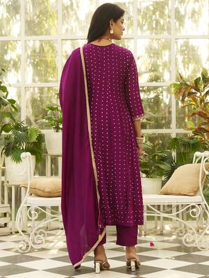 Purple women kurta pant dupatta set 2