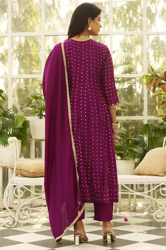 Purple women kurta pant dupatta set
